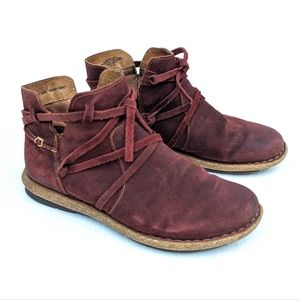 BORN Tarkiln red suede leather ankle boots booties